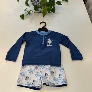 Bluey Kids Swim Rashguard Set - Navy and White